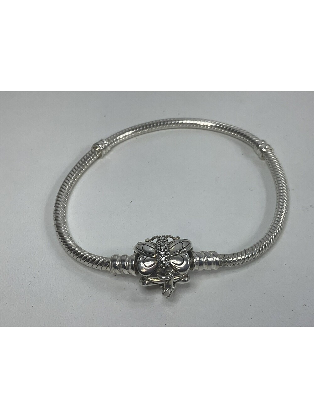 Pandora Snake Chain Bracelet Butterfly Clasp 7.25”